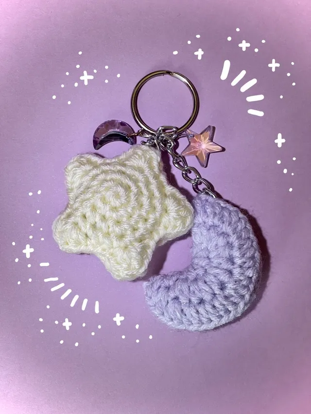 Handmade moon and star keychain